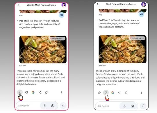 Thumbs up and down for  Gemini Image.